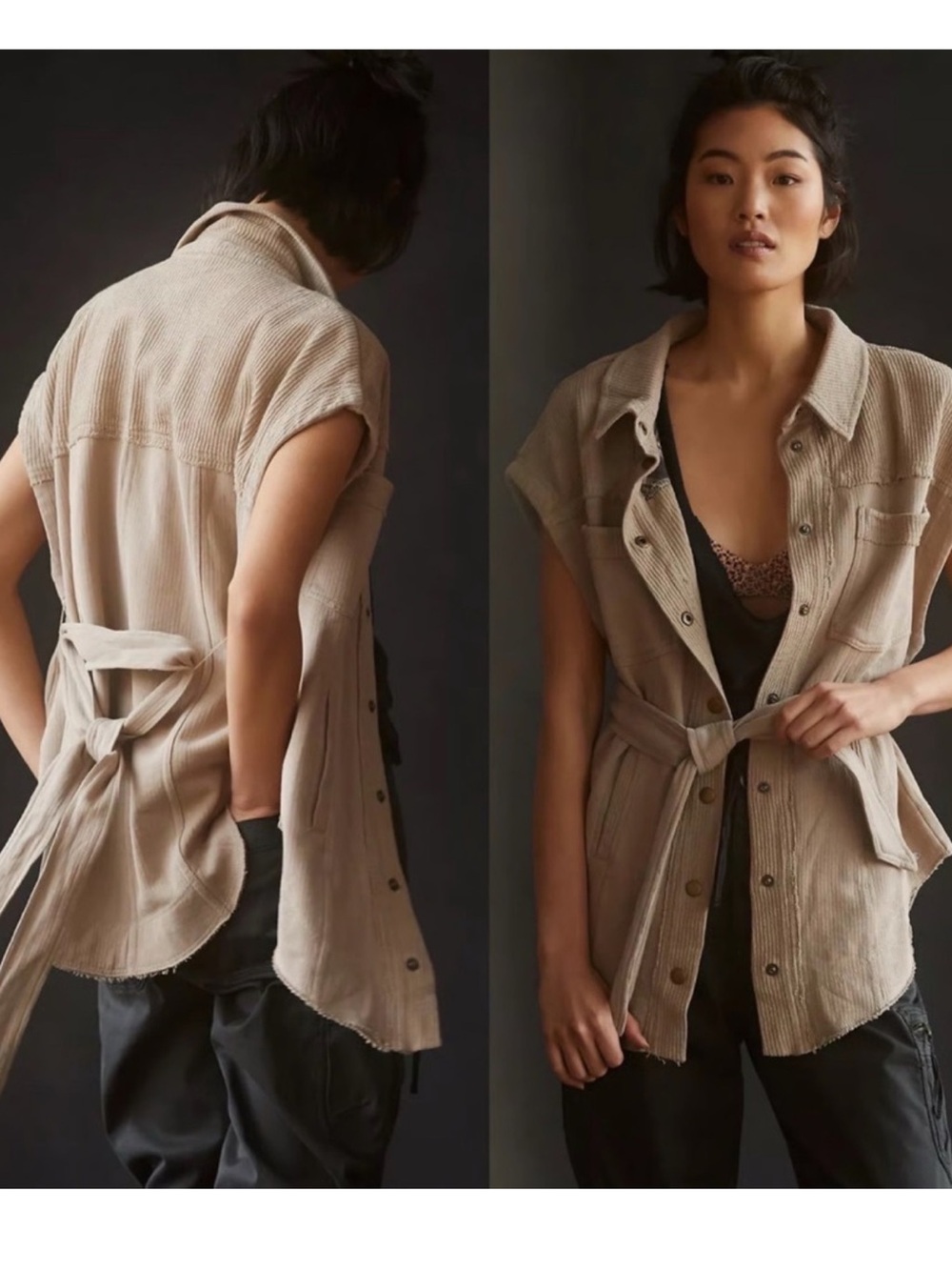 ANTHROPOLOGIE PILCRO Belted Tan Vest 100% Cotton Size Small - Picture 1 of 9